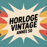 Collection horloge vintage année 50 sur fond rétro coloré