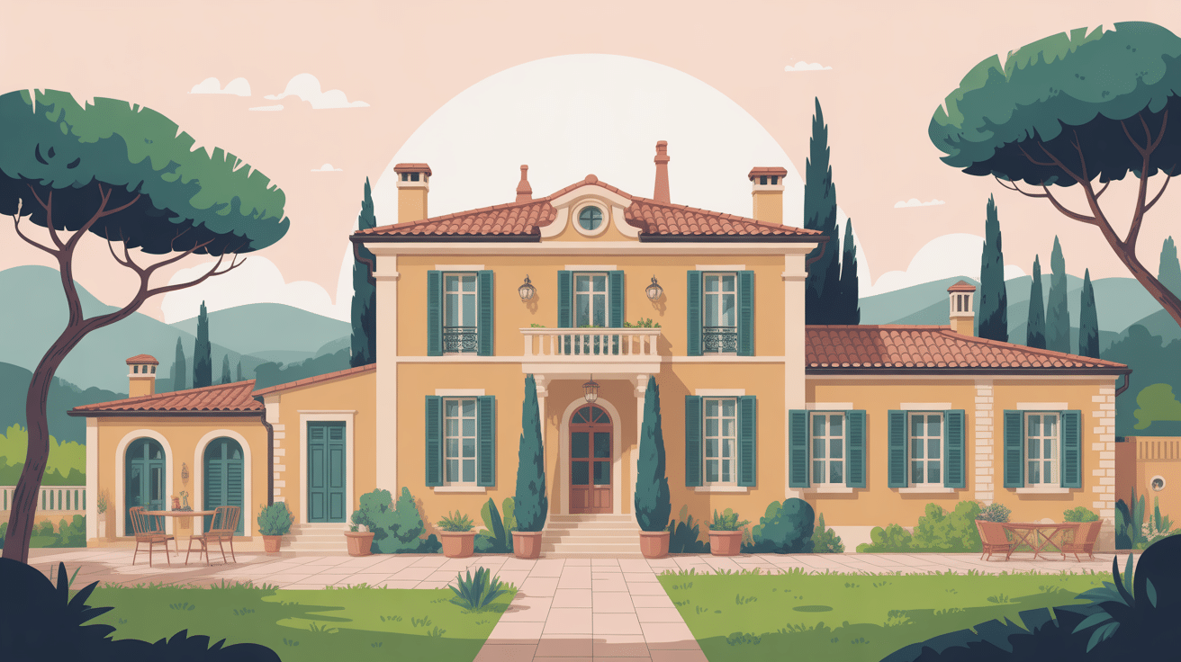 Illustration globale de maisons italiennes façade méditerranéenne