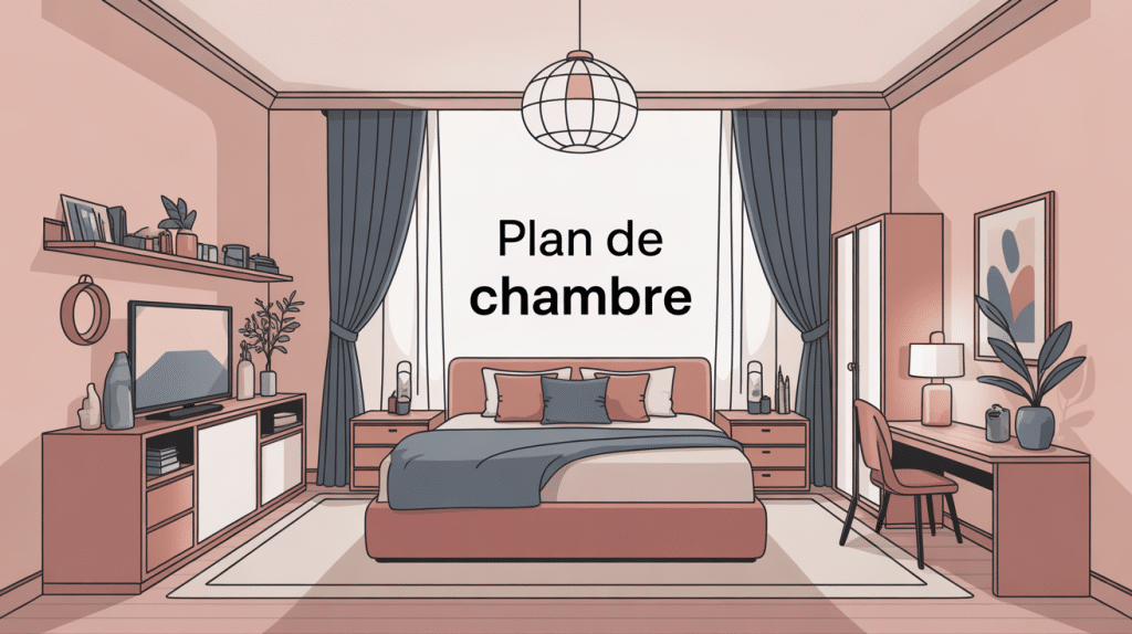 plan chambre vue isométrique zones fonctionnelles