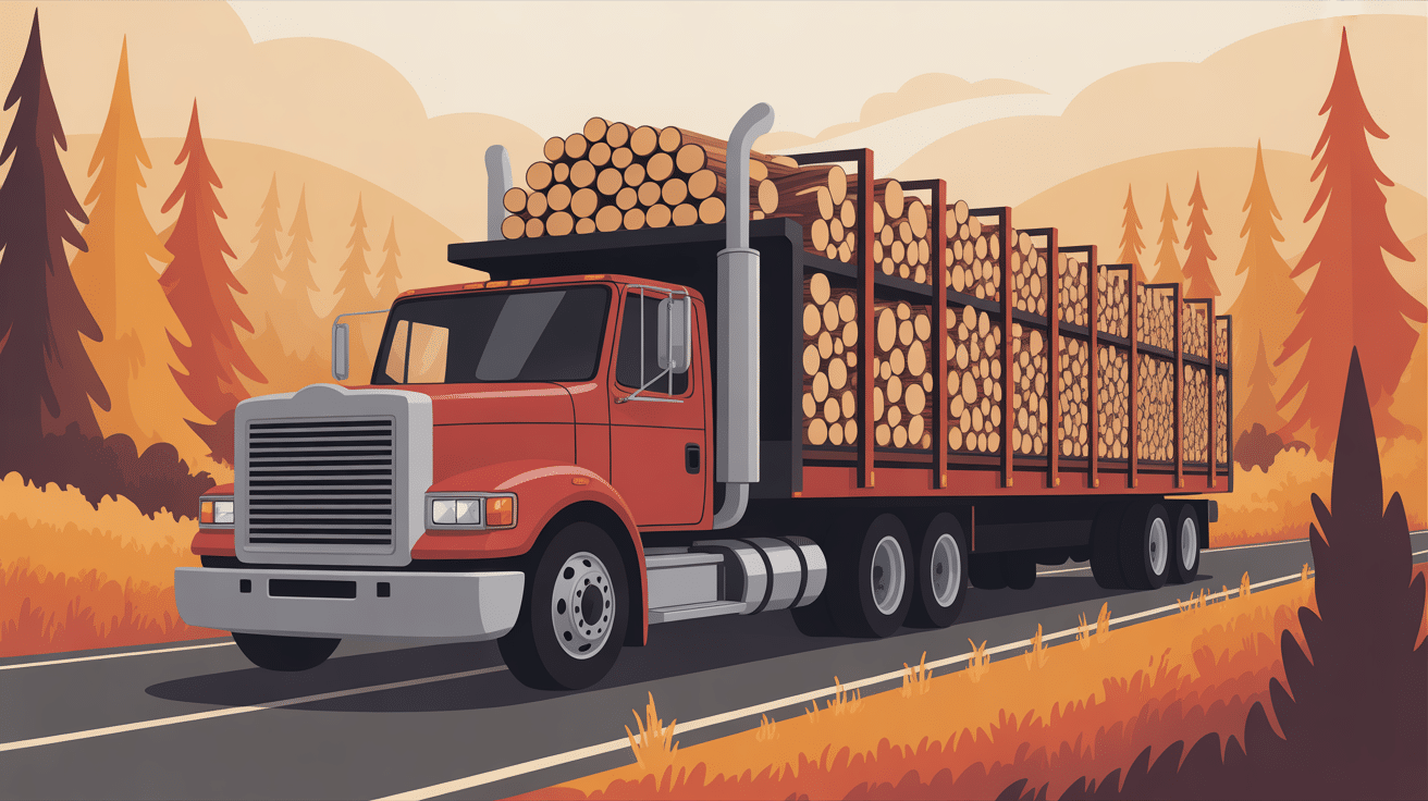 prix d'un semi remorque de bois de chauffage en 2m camion chargé sur route