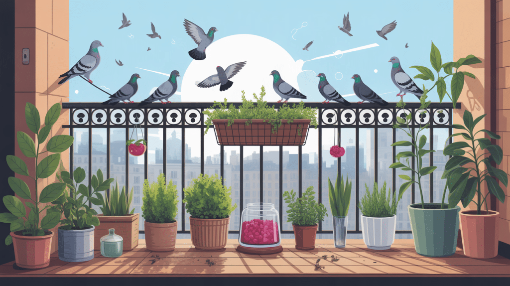 Recette de grand-mère pour faire fuir les pigeons illustration balcon