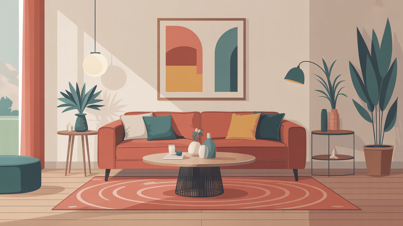 Illustration salon moderne table de salon basse design