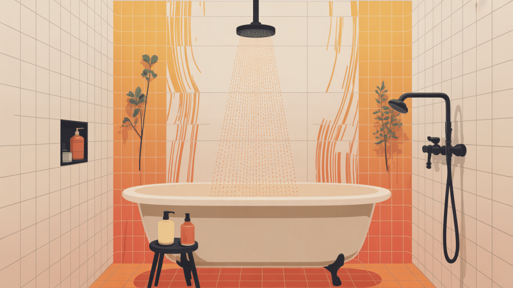 illustration trace orange douche sur parois et receveur