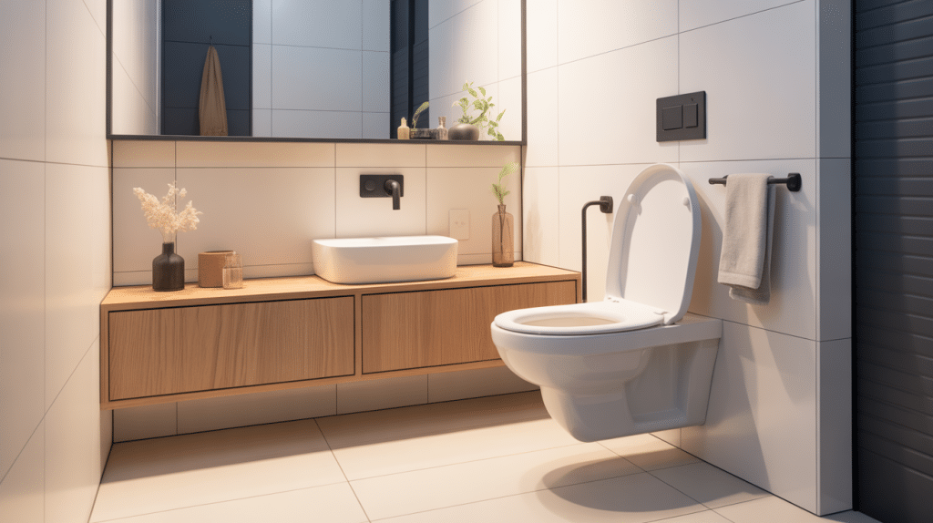 wc suspendu meuble dans salle de bain contemporaine