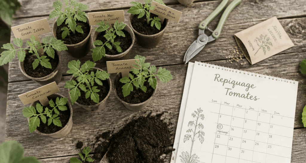 à combien de feuilles repiquer les tomates sur table de jardin