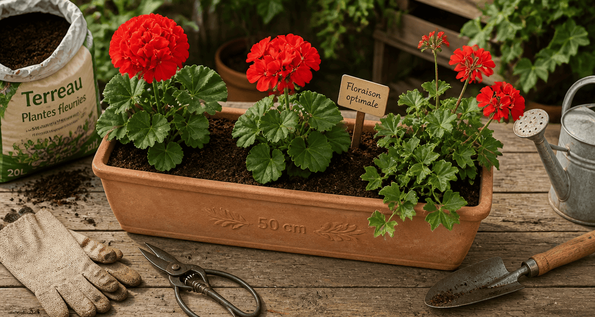 combien de géranium dans une jardinière de 50 cm avec trois plants