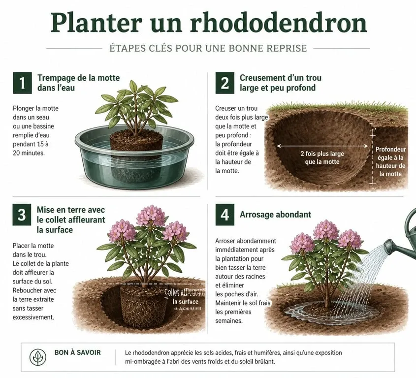 Étapes de plantation d'un rhododendron pour réussir sa mise en terre au jardin