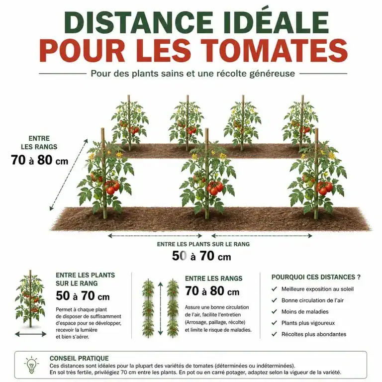 Schéma des distances de plantation pour les pieds de tomates