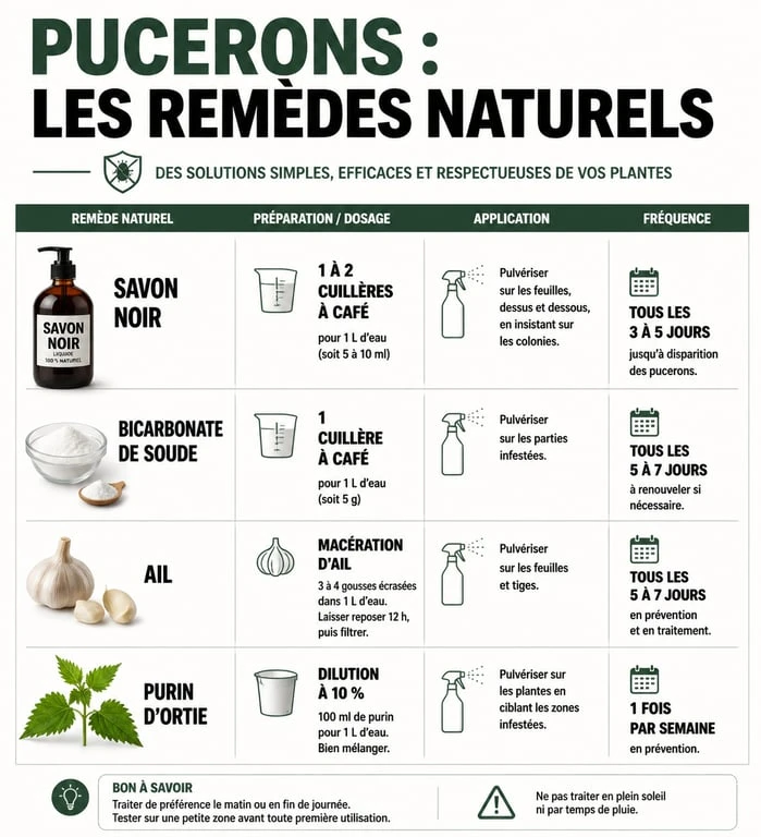 Infographie des remèdes de grand-mère pour tuer les pucerons au jardin