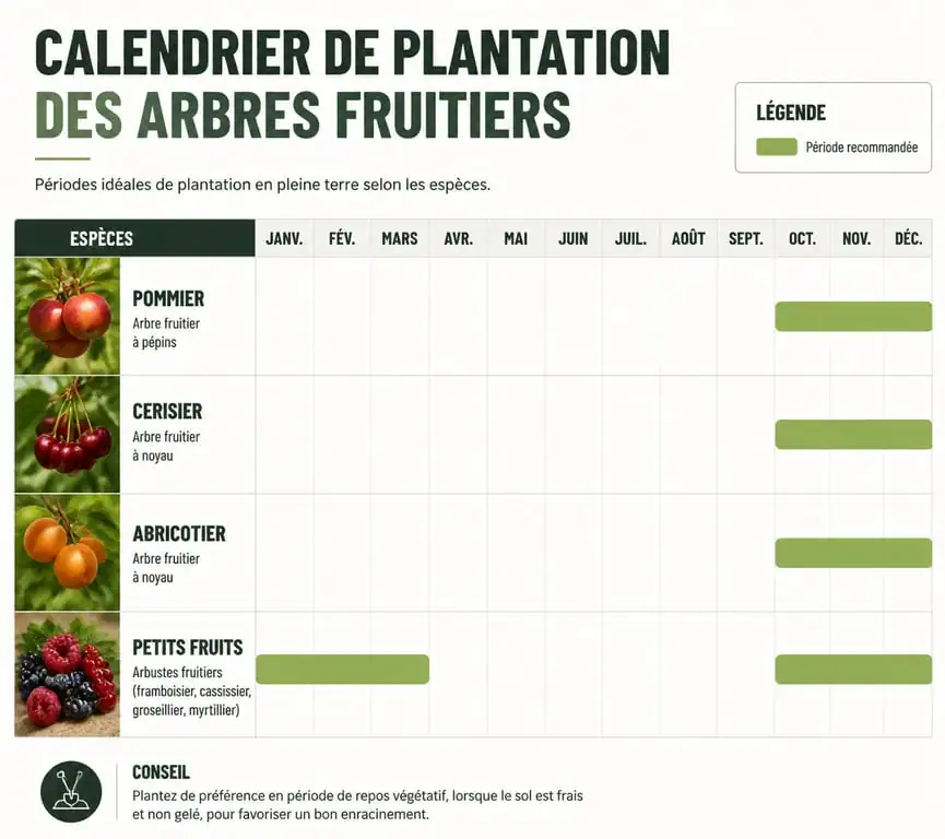 Calendrier de plantation des arbres fruitiers par espèce et période idéale