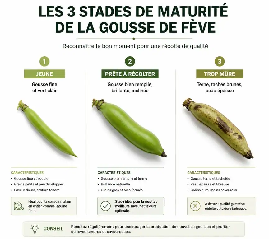 Stades de maturité pour la récolte des fèves au potager
