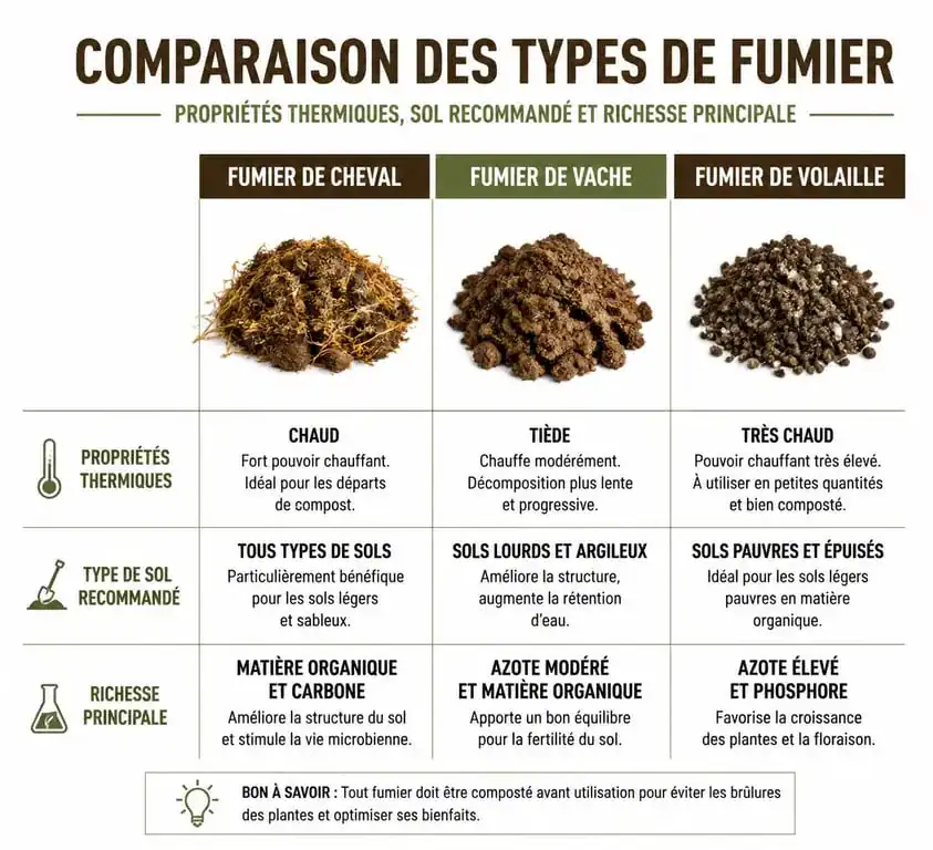 Infographie comparative des types de fumier pour le jardinage
