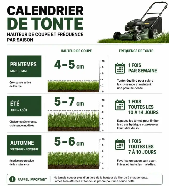 Calendrier et hauteurs de coupe pour tondre la pelouse par saison
