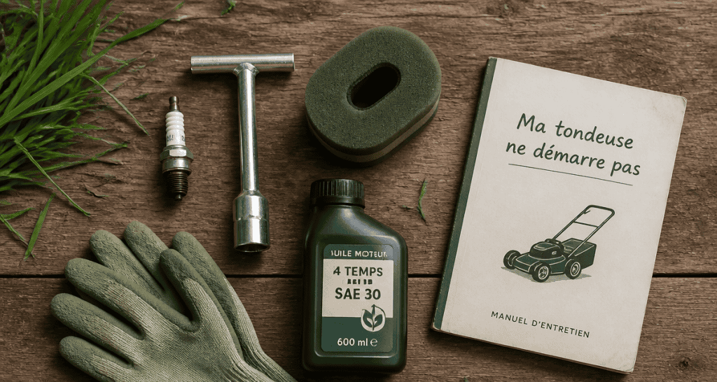 ma tondeuse ne démarre pas flat-lay outils