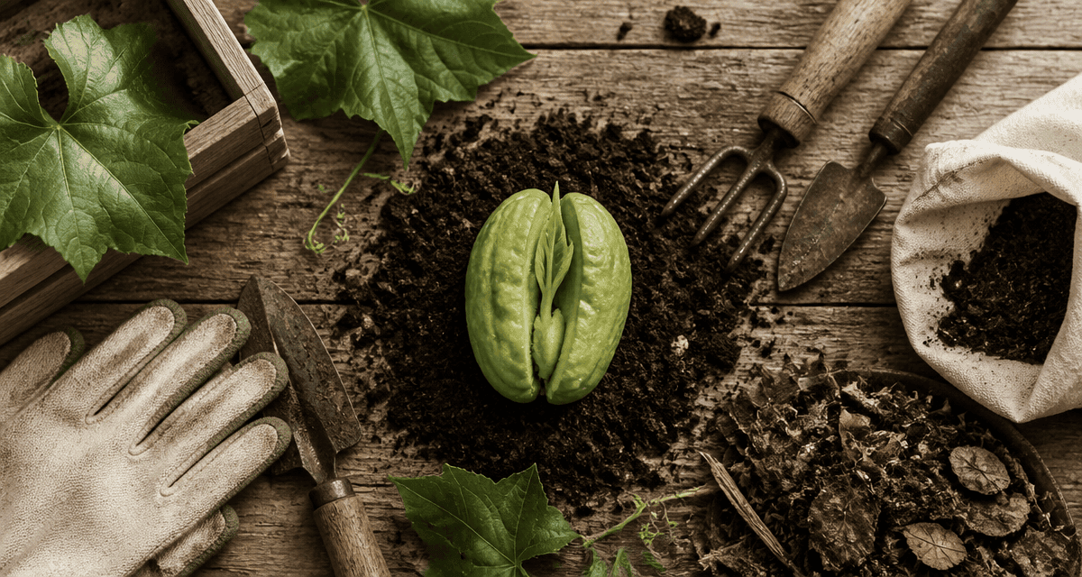 Planter chouchou sur terreau avec outils