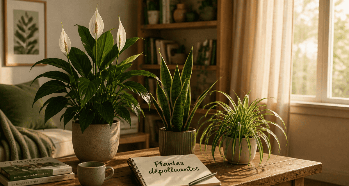 plantes d'interieur depolluante sur table en salon