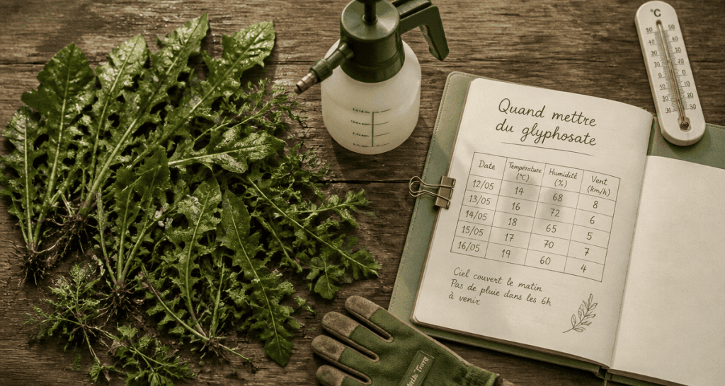 quand mettre du désherbant glyphosate sur mauvaises herbes et outils