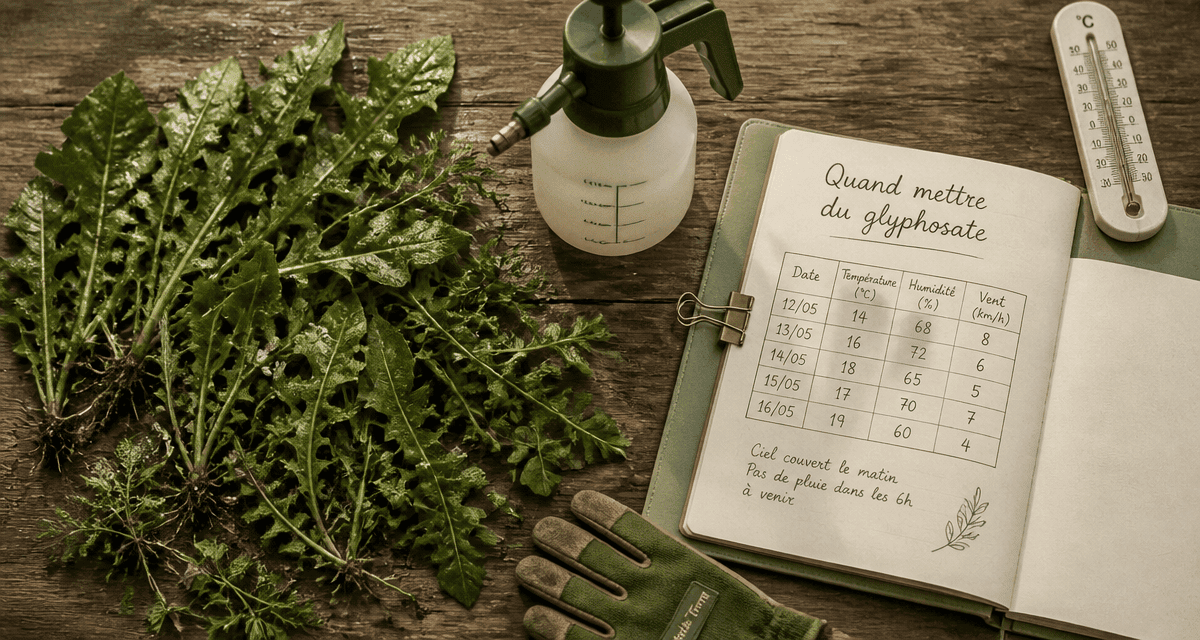 quand mettre du désherbant glyphosate sur mauvaises herbes et outils