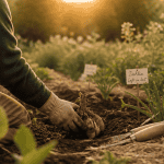 Quand planter les dahlias en pleine terre, main plantant un tubercule