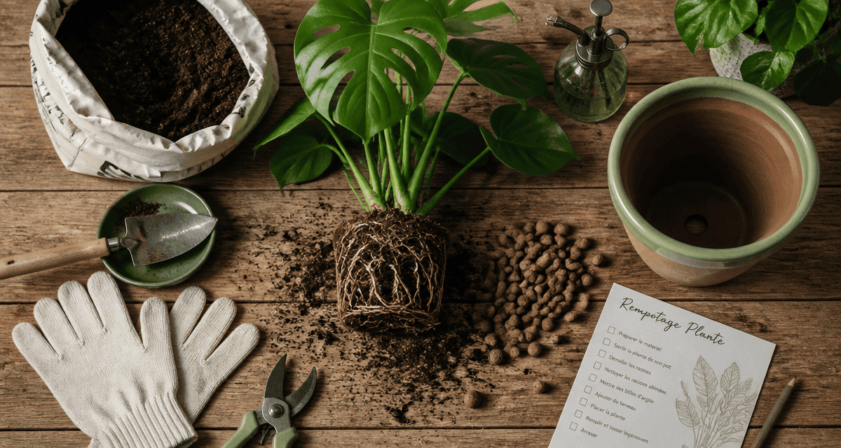 quand rempoter une plante rempotage Monstera sur table