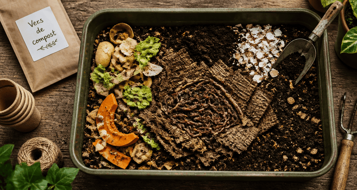 Vers de terre compost sur terreau et déchets organiques