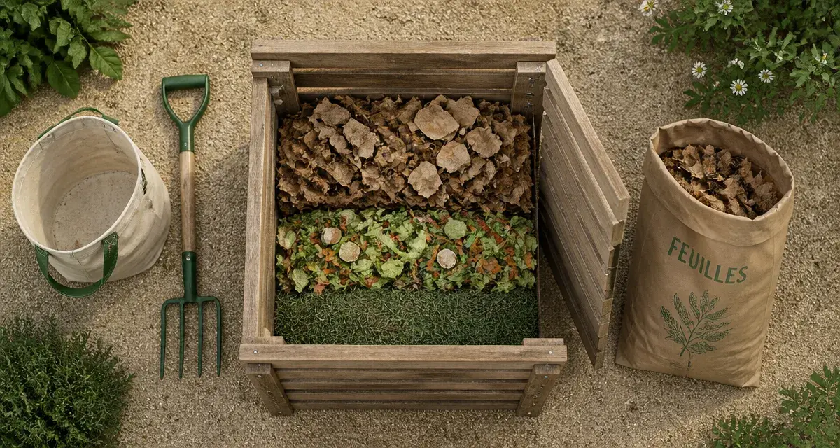 Composteur de jardin avec déchets végétaux pour engrais naturel