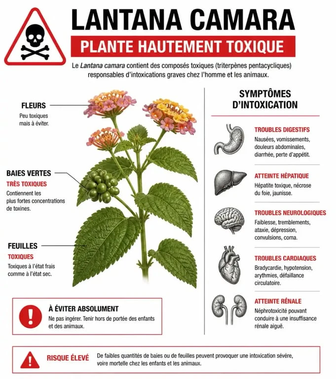 Infographie sur la toxicité du Lantana camara et les symptômes d'intoxication