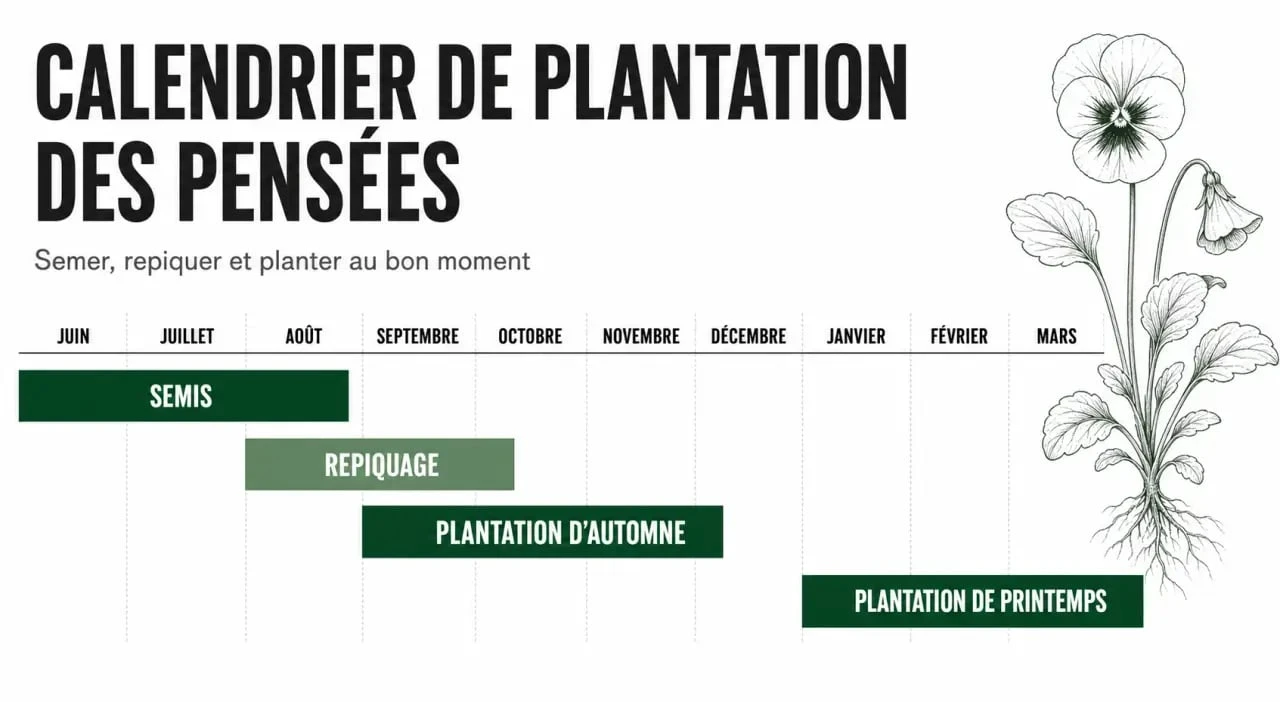 Calendrier de plantation des pensées : quand planter et semer les pensées au jardin