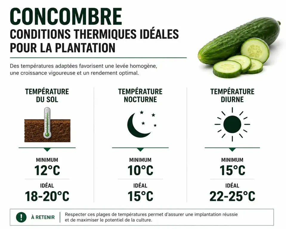 Infographie des températures idéales pour planter des concombres au potager
