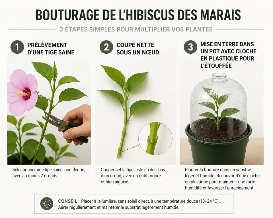 Étapes du bouturage de l'hibiscus des marais : guide illustré