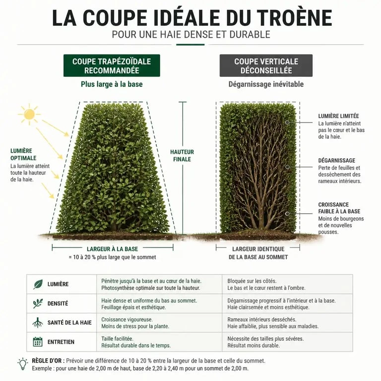 Schéma de taille de haie de troène pour éviter le dégarnissage à la base
