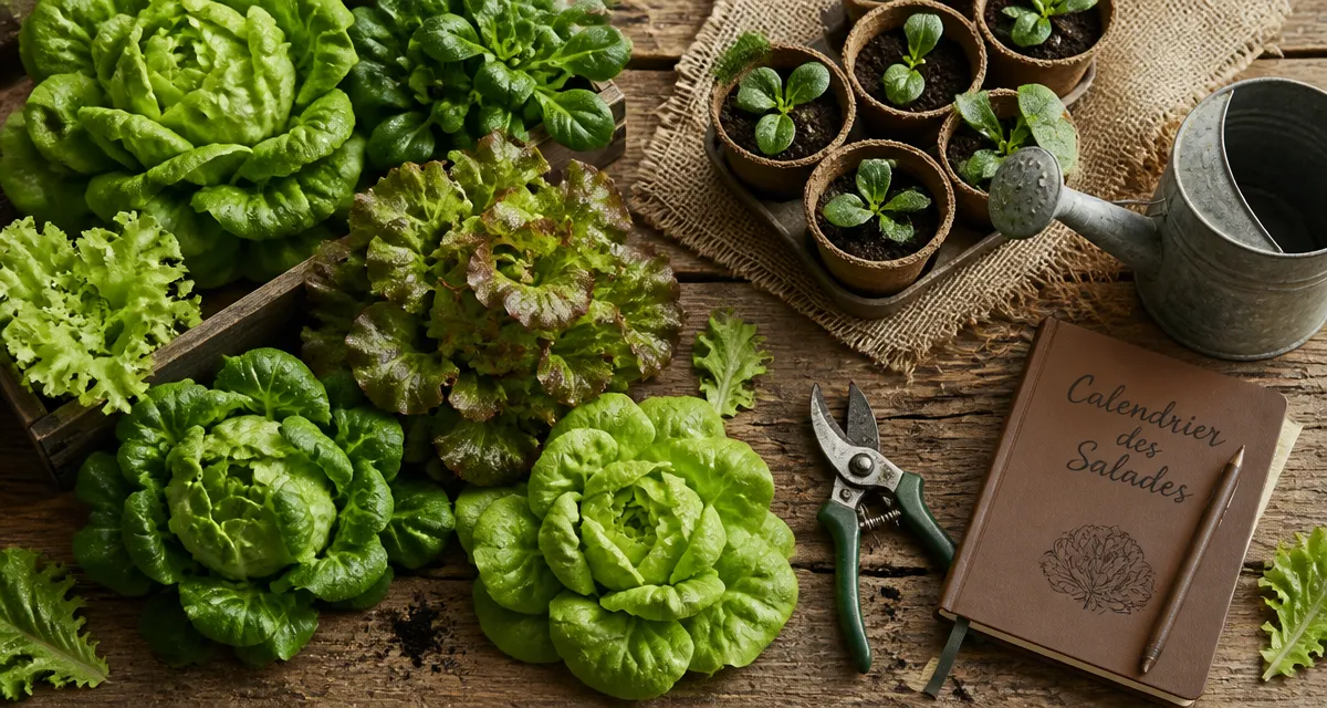 quand planter des salades sur plan de travail rustique