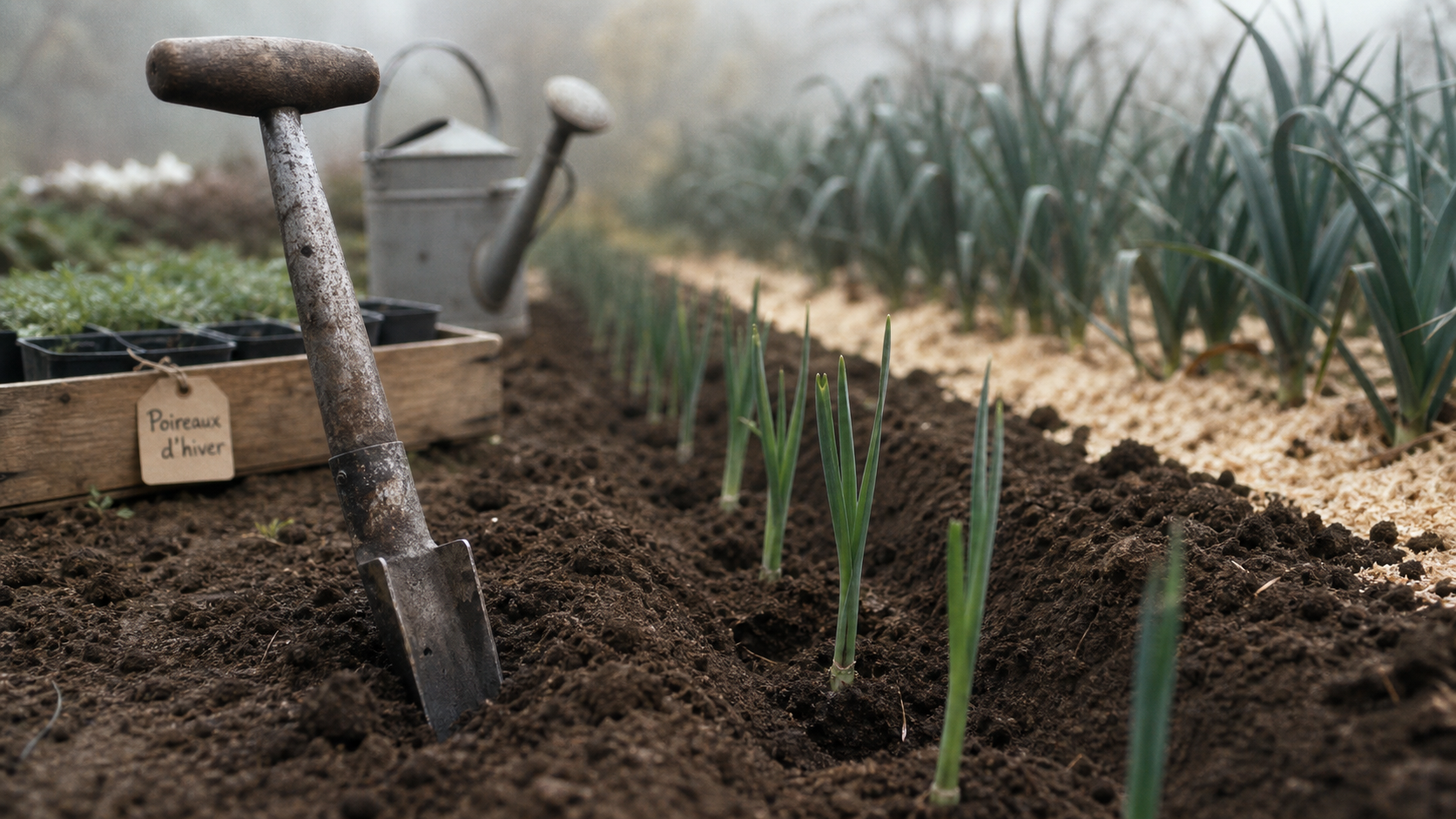 Quand planter les poireaux : jeunes poireaux en sillon, repiquage au potager