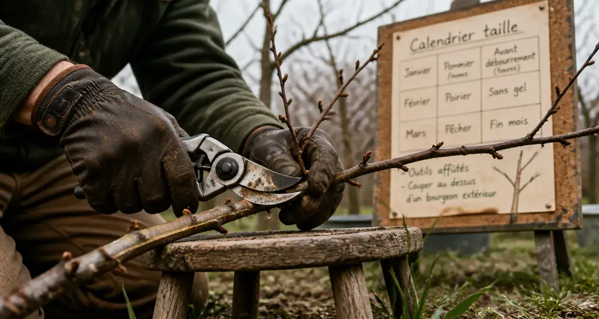 Quand tailler les arbres fruitiers : jardinier taille un jeune pommier
