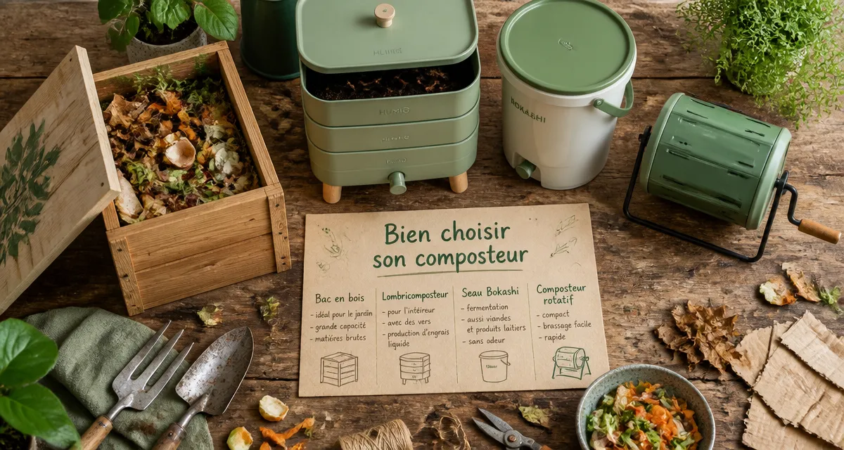 quel composteur choisir composteurs variés et déchets organiques sur table