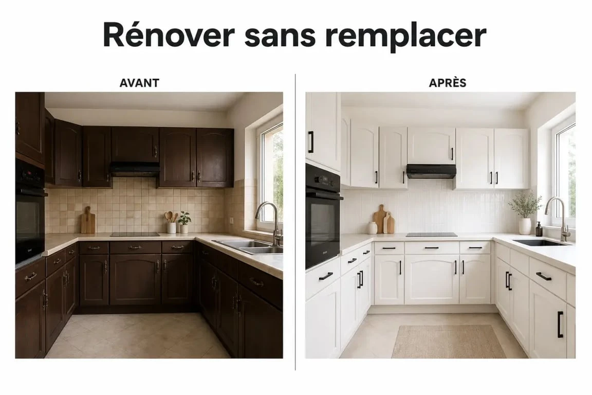 Rénover sa cuisine sans changer les meubles : avant/après d’une cuisine modernisée avec façades repeintes et nouvelles poignées