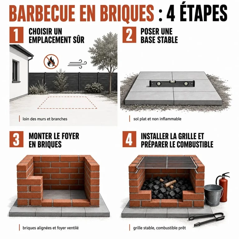 Faire un barbecue maison en briques, étapes de construction dans un jardin