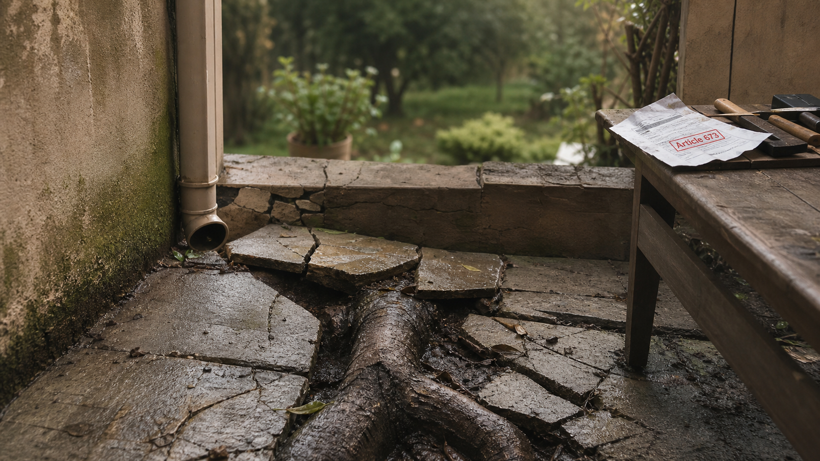 Jurisprudence racine arbre : terrasse soulevée par une racine d’arbre