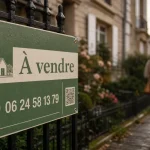 Panneau immobilier À vendre fixé sur portail en fer