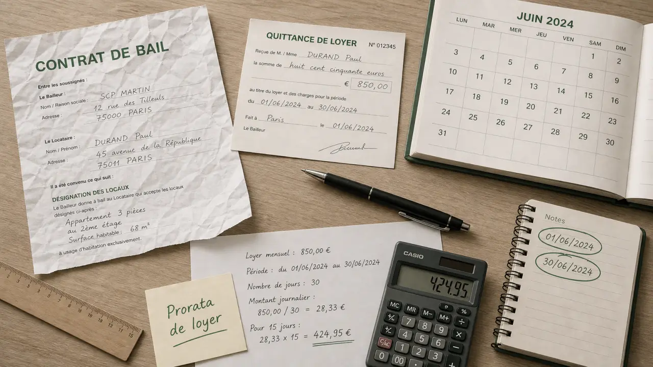 Prorata loyer calcul : mois réel, base 30 jours et charges à proratiser