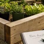 Quel bois pour un carré potager : cadre en robinier ou douglas non traité, pin.
