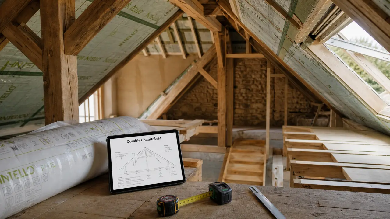 Aménager des combles : charpente, isolation et hauteur 1,80 m, pente 30°