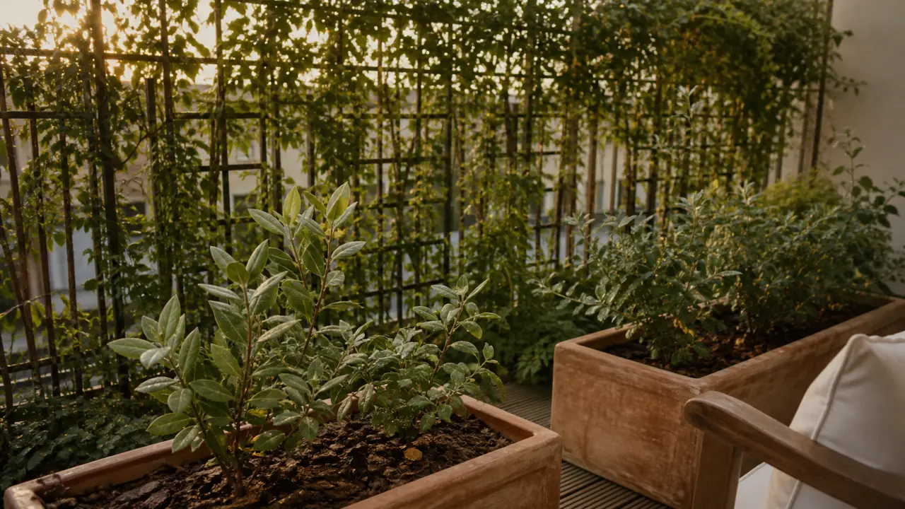 Brise vue plante : écran végétal grimpant sur treillis de terrasse