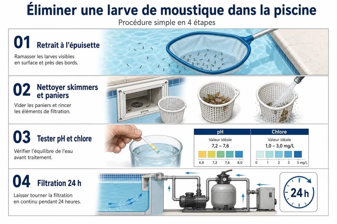 Étapes pour traiter une larve de moustique piscine et empêcher son retour