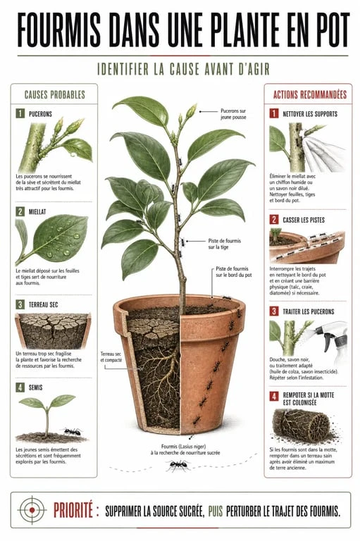 Éliminer les fourmis dans les plantes : causes probables et solutions naturelles