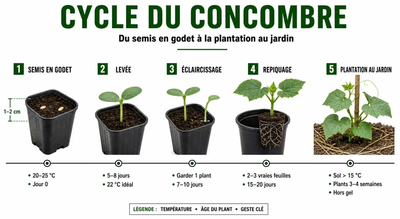 Jusqu’à quand planter des concombres : cycle semis, repiquage et plantation