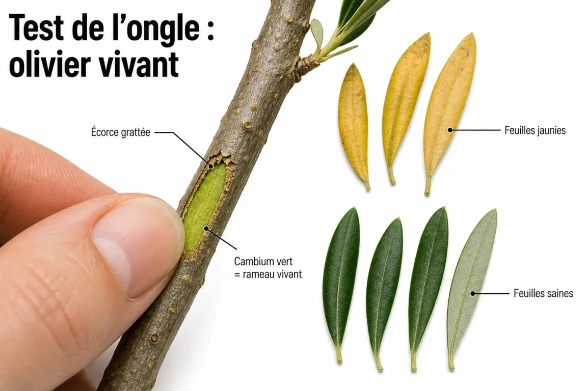 Olivier qui perd ses feuilles : test du cambium pour vérifier si l’arbre est encore vivant