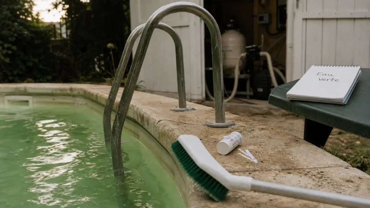 Piscine eau verte : tests pH, filtration et traitement choc