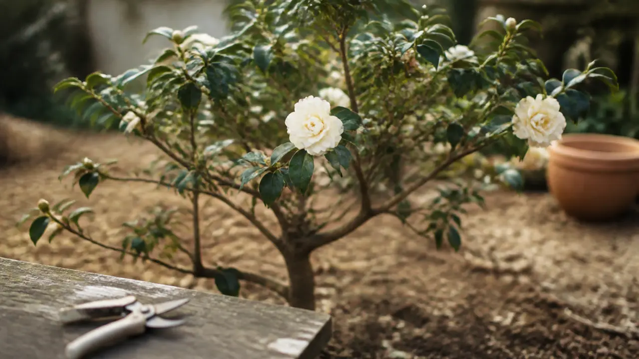 Taille des camelias : coupes après floraison, bourgeons visibles