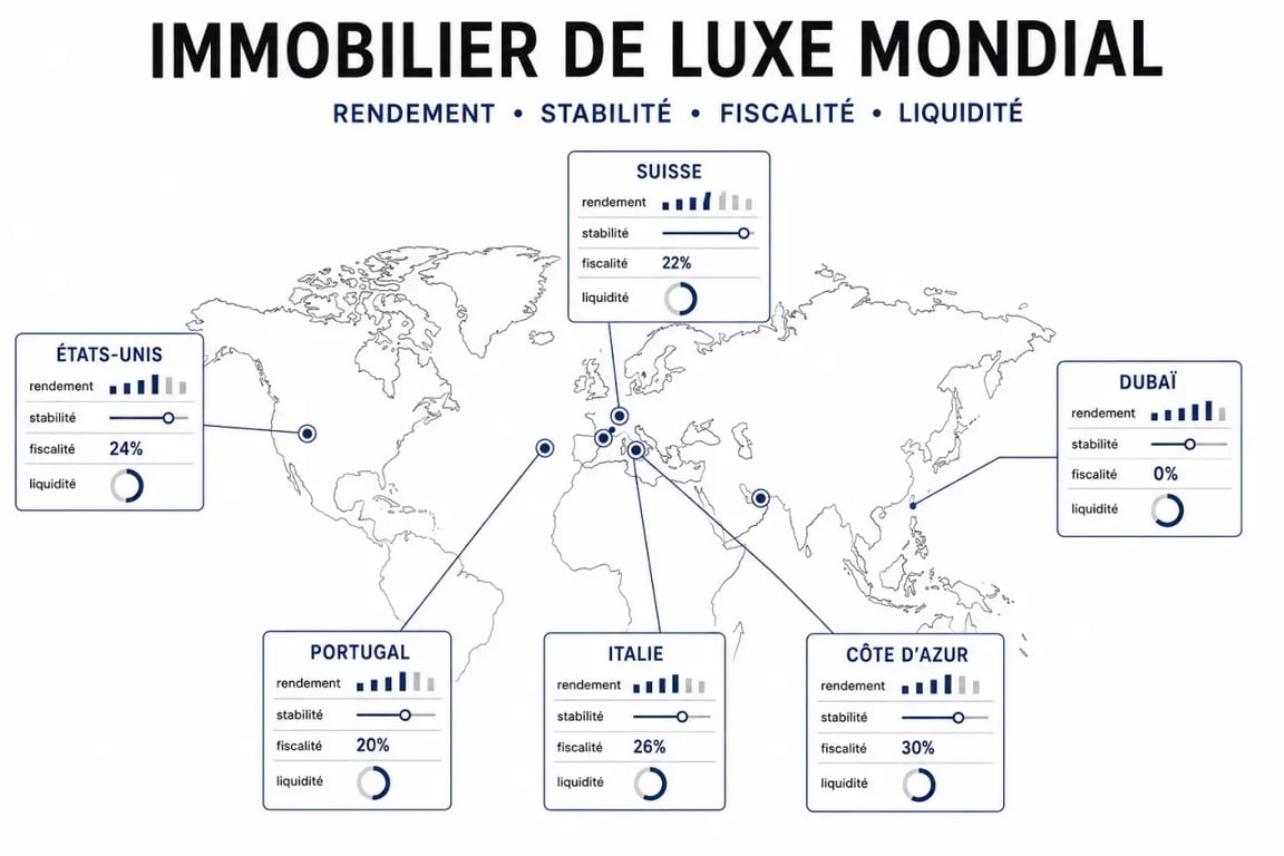 Investir dans l'immobilier locatif de luxe à l'international : carte comparative des principales destinations premium
